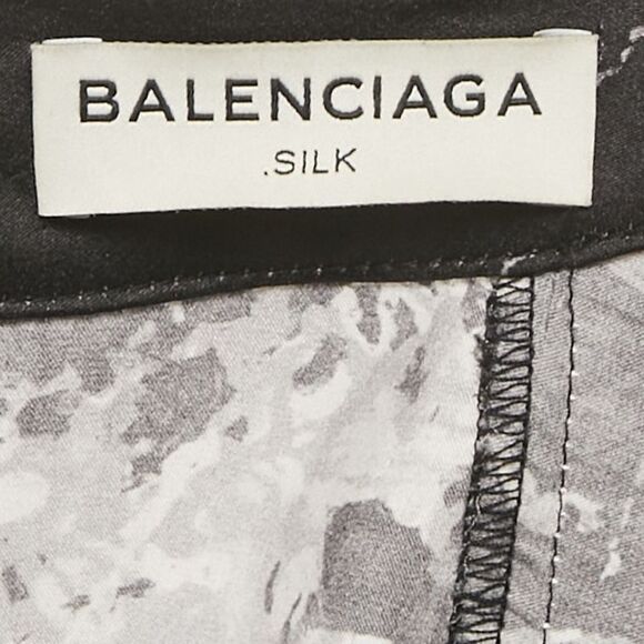 Balenciaga Black Printed Silk Plunge Neck Mini Dress S